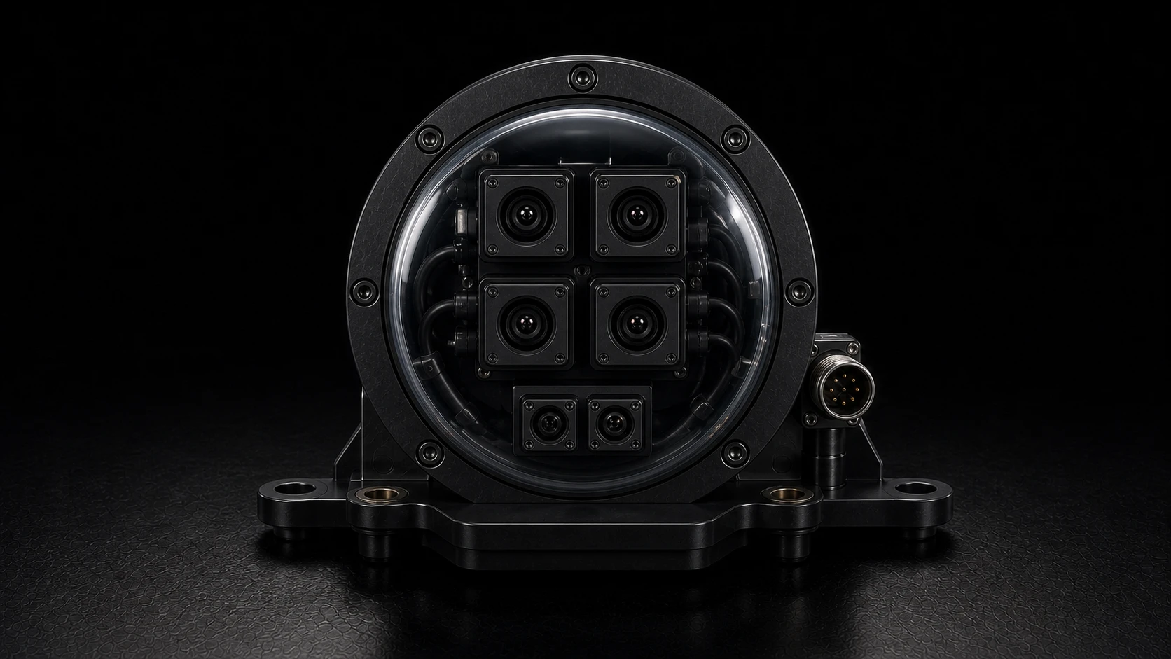 AR-01 optical assembly with four cameras and two auxiliary sensors beneath a Perspex dome
