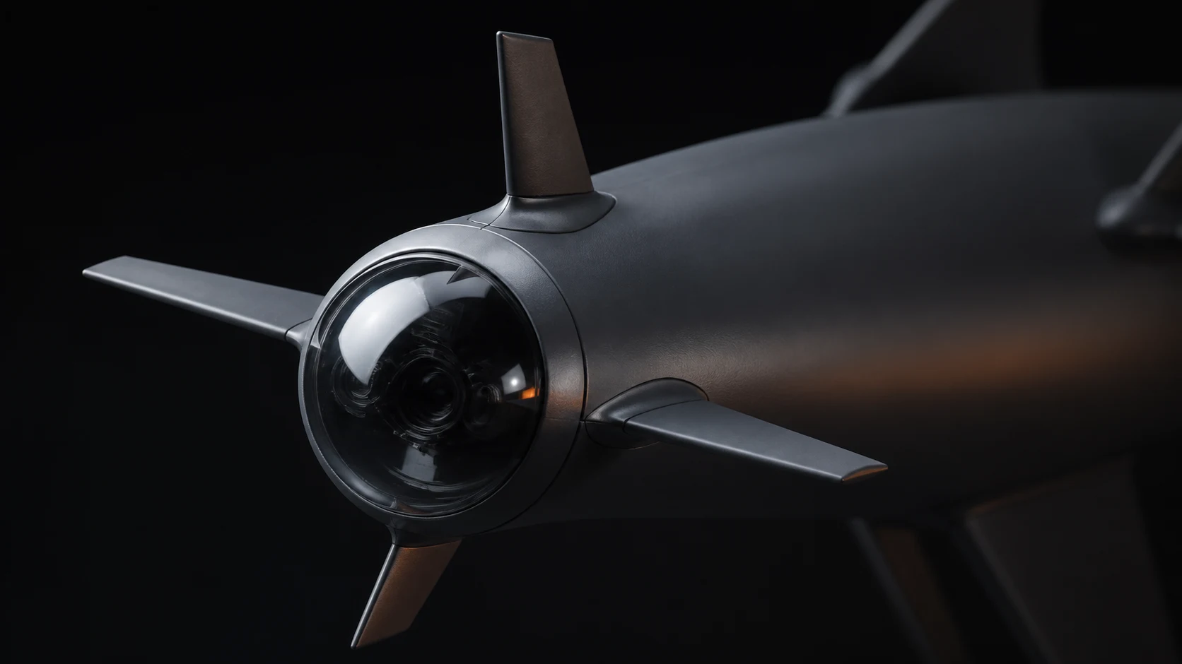 Close view of Basilard's mirrored Perspex sensor dome and forward canards