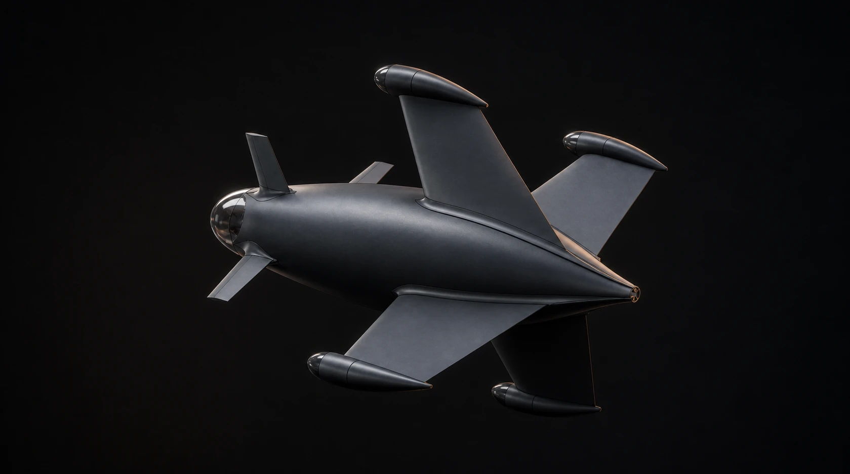 Basilard autonomous aircraft in a dark studio three-quarter view